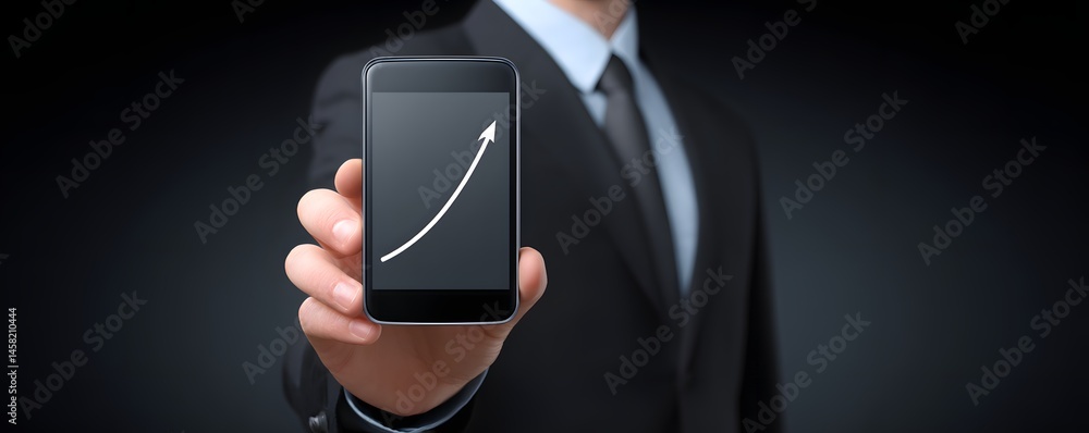 Poster advisor showing a client a graph of projected investment growth on a smartphone, highlighting expert