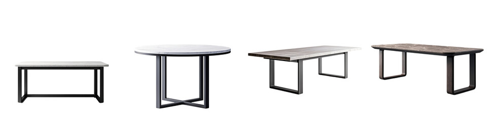 Modern furniture designs featuring various table styles.