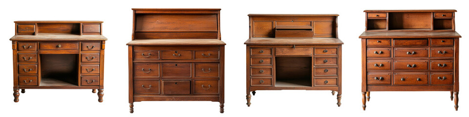 Antique wooden furniture pieces in traditional design. long_title:A collection of elegantly crafted antique wooden furniture pieces, including