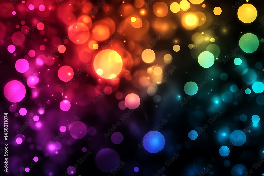 Poster chromatic bubbles: a mesmerizing display of vibrant, glowing orbs floating in a spectrum of colors, 