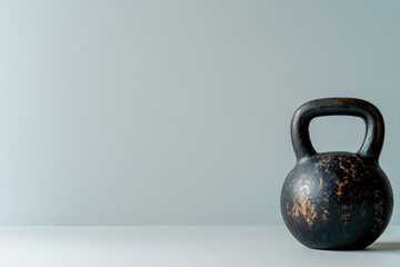 Vintage Black Kettlebell Isolated on Light Gray Background Perfect for Fitness and Workout Themes in Stock Photography