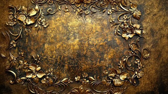 Ornamental floral arrangement atop a bronze-colored textured and patterned backdrop