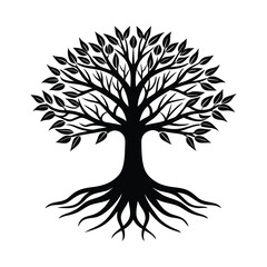 Tree Deep Roots Vector Silhouette