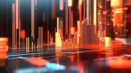Abstract Digital Data Visualization:  A Glowing Metropolis of Information