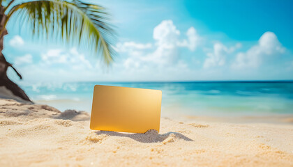 Blank credit card on tropical beach