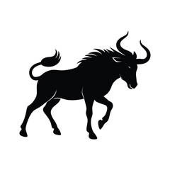 Wildebeest Galloping Curved Horns Vector Silhouette