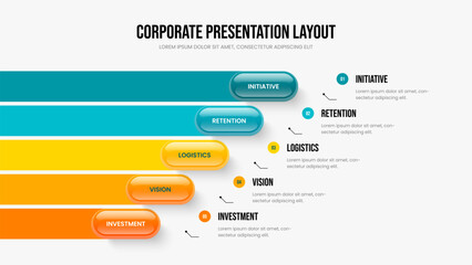 Marketing Planning 5 Option Infographic Slideshow Template. Enterprise Performance Frame Design Vector Illustration. Corporate Insight Five Step Diagram Presentation Layout.