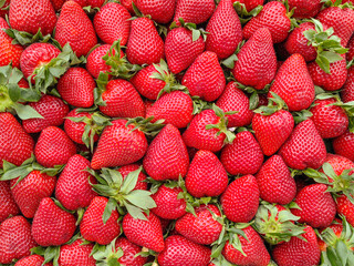 Fresh strawberry close up in the grocery store.