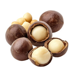 Fresh macadamia nuts displayed against a clean transparent background showcasing their natural beauty and texture, fresh macadamia nut on transparent background