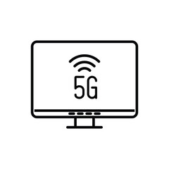 5G wireless internet on desktop icon. 5G wireless signal symbol on the screen. High-speed 5G internet connectivity for PCs, fast data transfer, wireless networking, and modern digital communication.