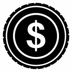 Money coin icon black vector on white background.
