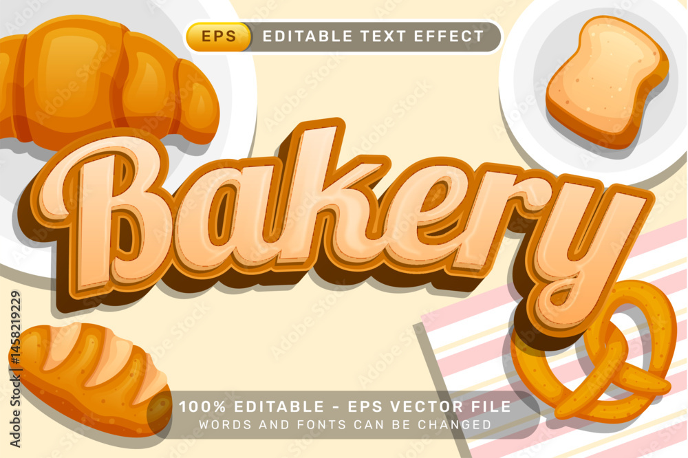 Aufkleber bakery text effect and editable text effect with bread illustration