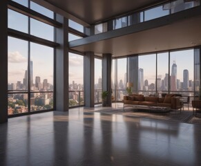 Fototapeta premium Luxury high-rise apartment, panoramic city vista, apartment, building