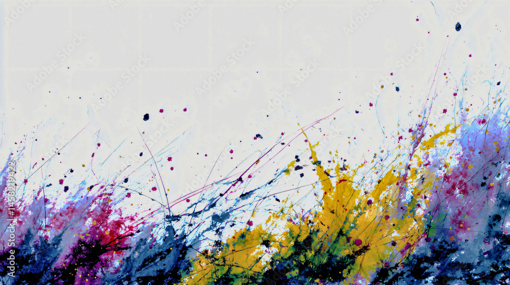 Poster another variation of vibrant colorful abstract splashes against a clean livid background, adding a t