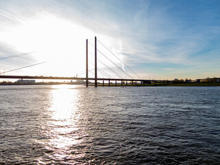 Bridge on Rhine with interesting sky on sunset