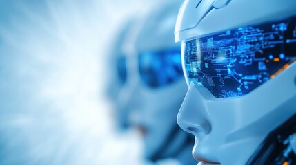 Futuristic robots with advanced digital interfaces showcase the intersection of artificial intelligence and technology.