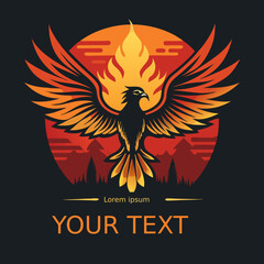 Phoenix rising logo design fiery bird illustration mythical creature graphic art rebirth concept vector art isolated on transparent background