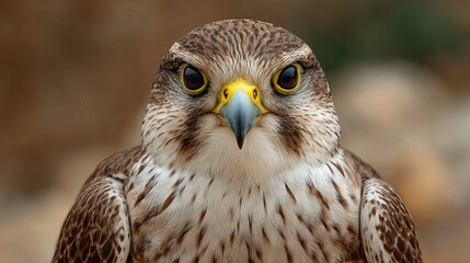 Obraz premium Majestic bird of prey with piercing gaze and detailed feathers captured in a striking wildlife portrait. 
