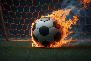 Flaming soccer ball scoring goal representing passion and intensity on the field