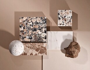 geometric concrete design mood board with concrete tiles color palette texture color pantone 2025 mocha mousse copy space	