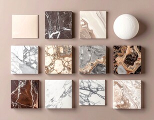 geometric concrete design mood board with concrete tiles color palette texture color pantone 2025 mocha mousse copy space	