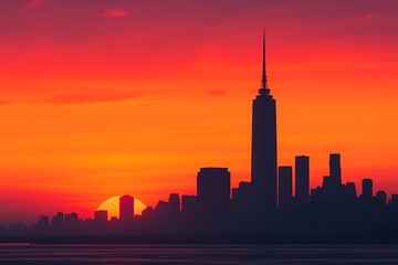 Obraz premium Sunrise: Lone Skyscraper Silhouette