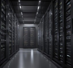 Gleaming server racks fill a climate-controlled server room ,  storage,  system