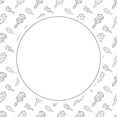 kitchen utensil frame. doodle kitchenware circle frame. kitchen background