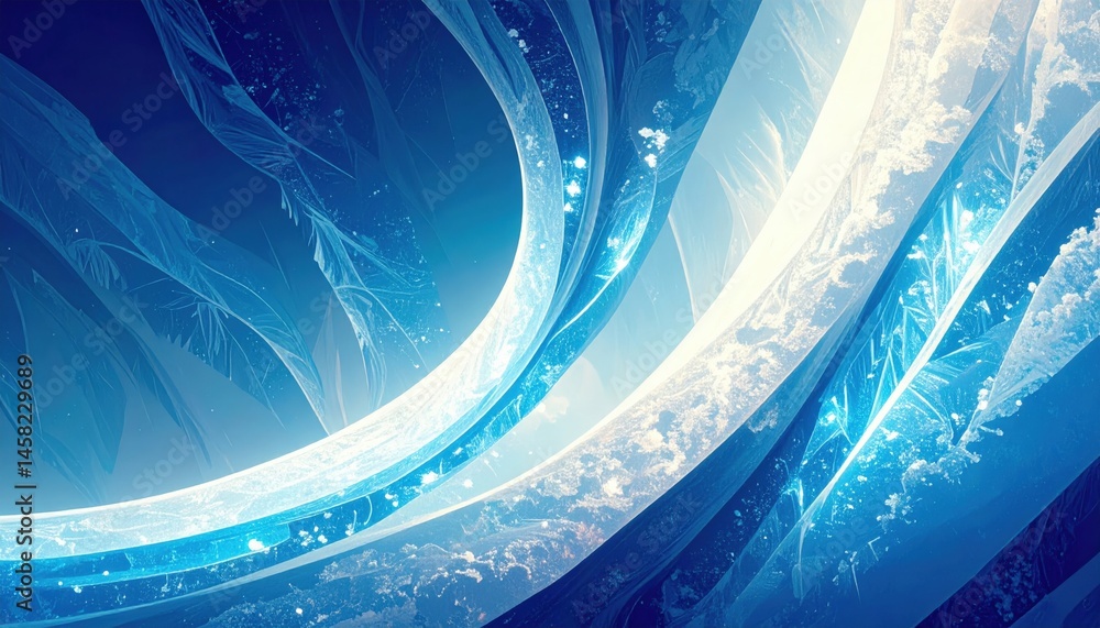 Poster dynamic ice wave patterns digital art abstract background cool color palette wide perspective modern