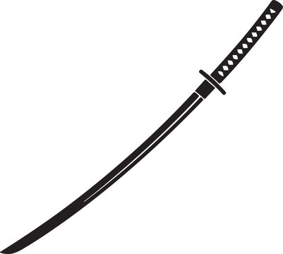 Samurai Sword Silhouette Vector Illustration for Weaponry Martial Arts, and Historical-Themed Designs Featuring Japanese Sword Icon