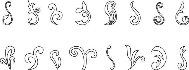 decorative elements icon set, Vector vintage ornament designs element, Swirl template decoration, for Classic calligraphy , greeting cards, wedding invitations, royal certificates graphic design.