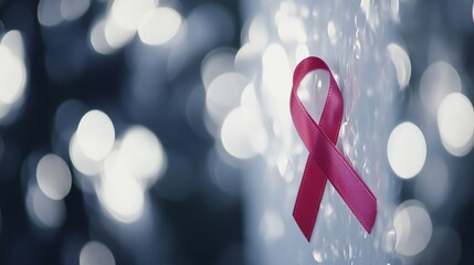 Red ribbon on white background symbolizing HIV awareness and support, disease prevention and health care concept, AIDS advocacy and solidarity campaign.