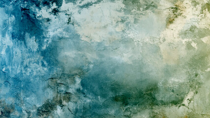 Abstract Texture Background, Grunge Teal and Green Painted Wall, Vintage Backdrop With Copy Space. Dive into the artistic allure of a rough texture canvas featuring gradients of white, green, golden, 