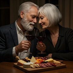 Romantic Couple Enjoying Wine and Cheese on transparent background