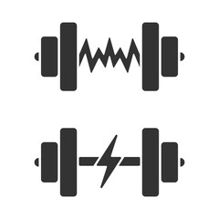 Dumbbell with electric thunder symbol icon simple silhouette flat style.