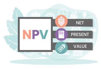 NPV - net present value. acronym business concept. vector illustration concept with keywords and icons. lettering illustration with icons for web banner, flyer, landing page, presentation