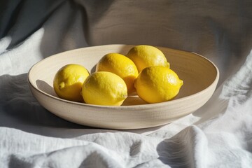 Fresh Lemons in a Light Beige Bowl
