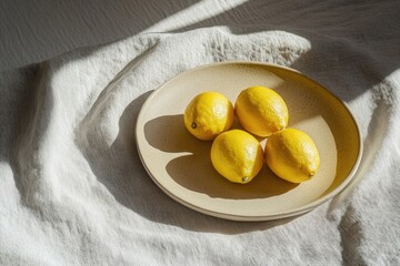 Four Lemons on a Beige Plate