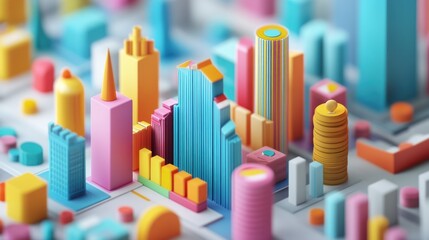 Vibrant 3D Cityscape: A Colorful Architectural Wonderland