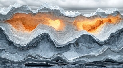 Obraz premium Abstract Cave of Layers: A Symphony in Gray and Gold