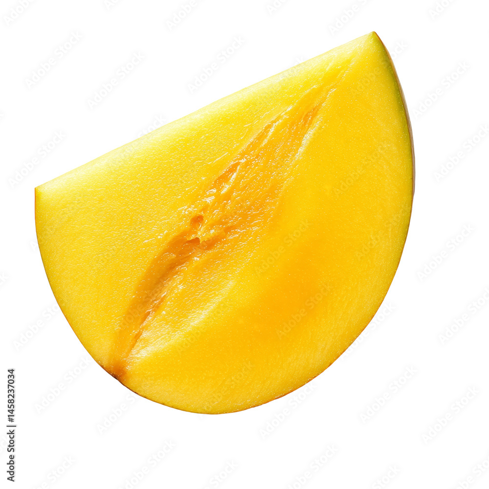 Poster fresh slice of ripe mango on a clean transparent background showcasing rich texture and appealing co