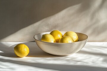 Lemons in a Cream Ceramic Bowl - A Still Life