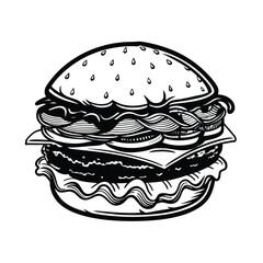 a burger all the toppings vector art silhouette 