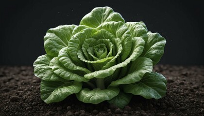 Obraz premium Lush Lettuce Head in Rich Soil: A Culinary Garden Gem
