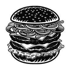 a burger all the toppings vector art silhouette 