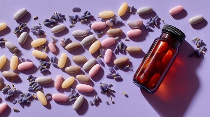 Cannabis sleep drops beside lavender natural supplements in a nighttime layout