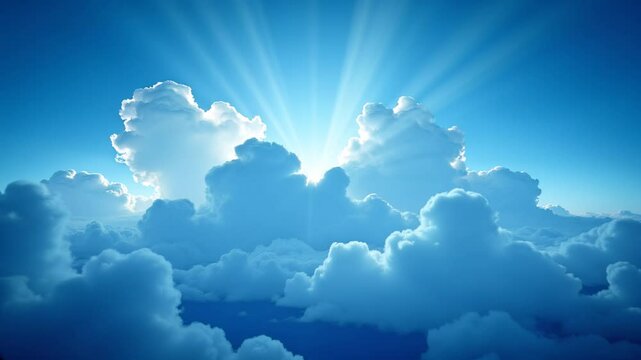 Soft Clouds with Rays of Light in a Blue Sky  