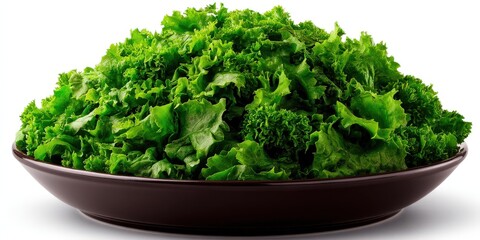 Fototapeta premium Freshly picked vibrant green lettuce overflowing in a deep brown bowl highlighting the crisp texture and vivid color inspiring healthy eating and culinary creativity