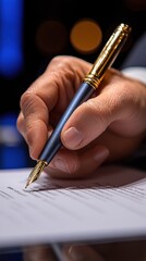 Hand signing document with pen
