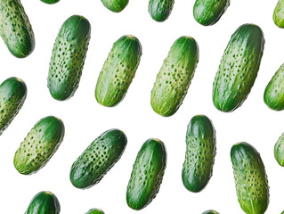 Vibrant Green Cucumbers Pattern on Transparent Background, PNG